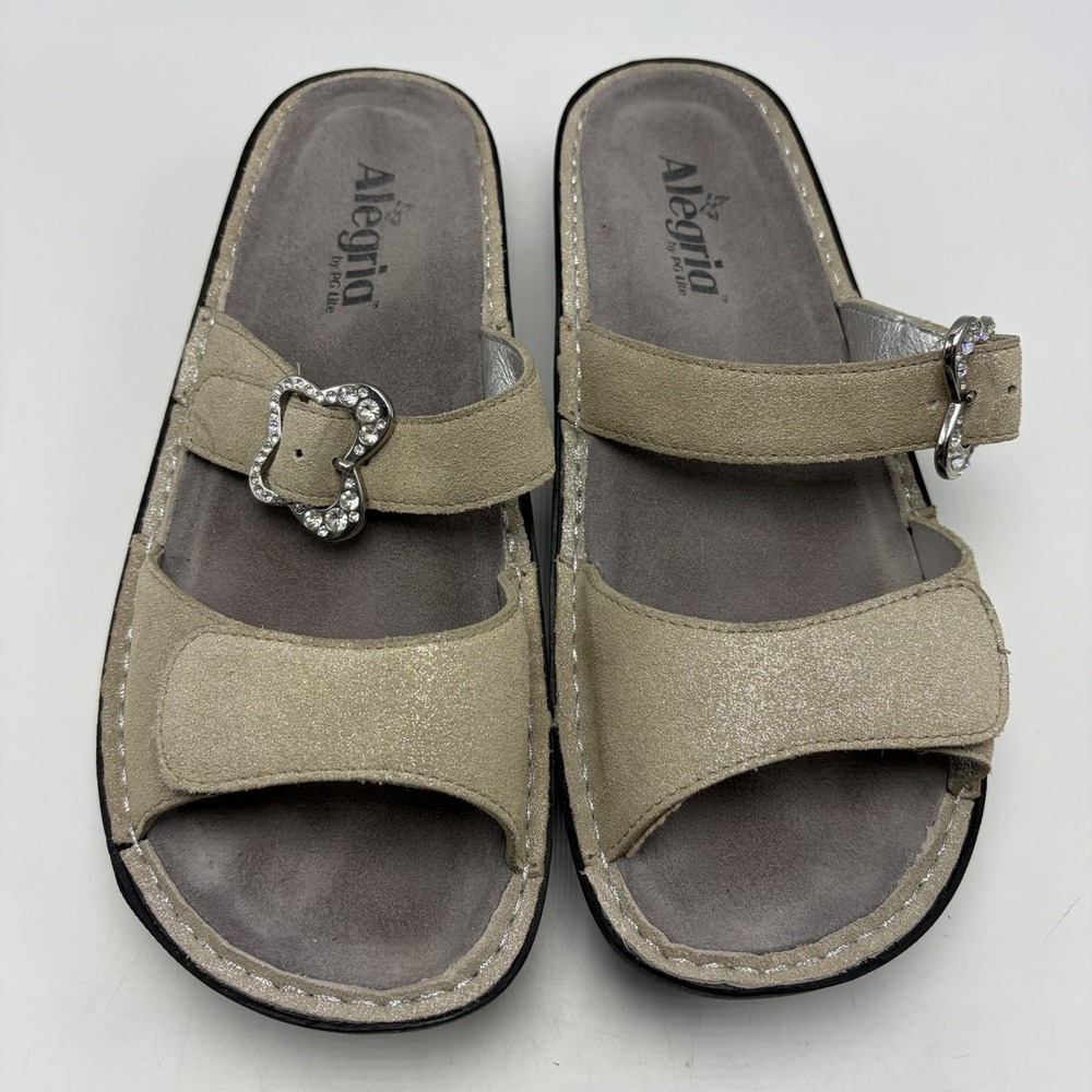 Alegria Mariposa Slide Sandals Women 9.5 Sparkle Cream 40 Butterfly Comfort